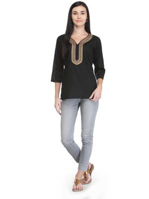 Black embroidered cotton cotton-kurtis 3