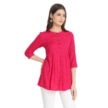 Pink printed rayon ethnic-kurtis 1