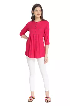 Pink printed rayon ethnic-kurtis