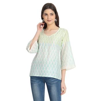 Ivory printed cotton silk ethnic-kurtis 1