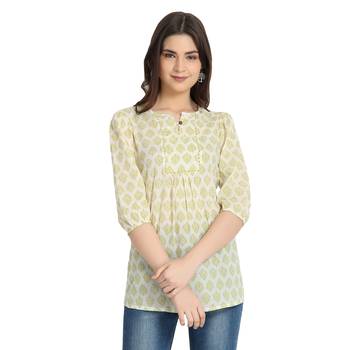 Ivory printed cotton cotton-kurtis 1