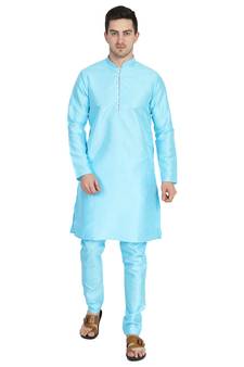 Blue plain dupion silk kurta-pajama