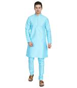 Blue plain dupion silk kurta-pajama