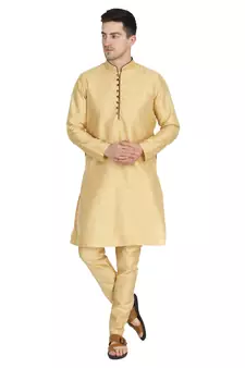 Gold plain dupion silk kurta-pajama