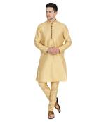 Gold plain dupion silk kurta-pajama