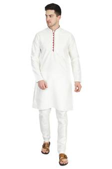 White plain dupion silk kurta-pajama
