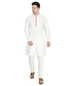 White plain dupion silk kurta-pajama