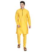 Yellow plain dupion silk kurta-pajama
