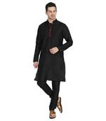 Black plain dupion silk kurta-pajama