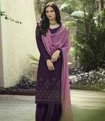 Purple hand embroidery pure silk cotton salwar