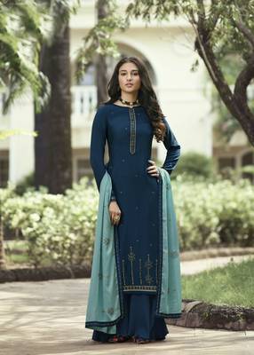 Blue hand embroidery pure silk cotton salwar 1