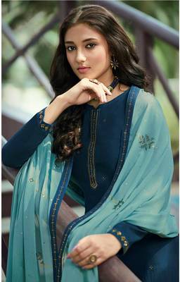 Blue hand embroidery pure silk cotton salwar 2