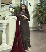 Coffee hand embroidery pure silk cotton salwar