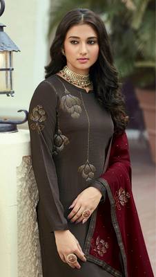 Coffee hand embroidery pure silk cotton salwar 2