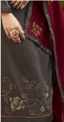 Coffee hand embroidery pure silk cotton salwar 3