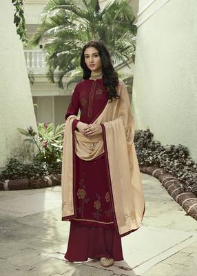 Maroon hand embroidery pure silk cotton salwar 1