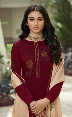 Maroon hand embroidery pure silk cotton salwar 2