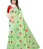 Green embroidered polycotton saree with blouse