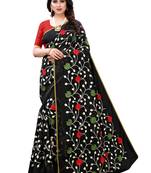 Black embroidered polycotton saree with blouse