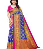 Blue embroidered poly silk saree with blouse