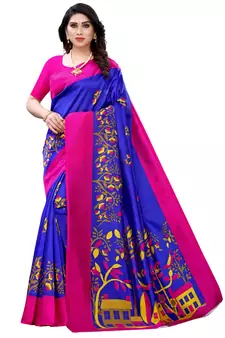 Blue printed chiffon saree with blouse