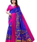 Blue printed chiffon saree with blouse