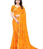 Yellow printed chiffon saree with blouse