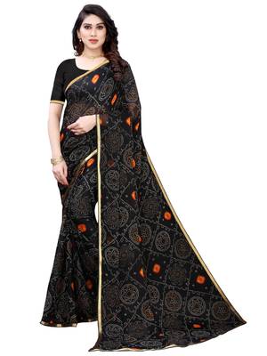 Black printed chiffon saree with blouse 1