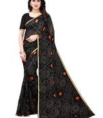 Black printed chiffon saree with blouse