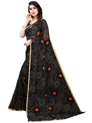 Black printed chiffon saree with blouse 2