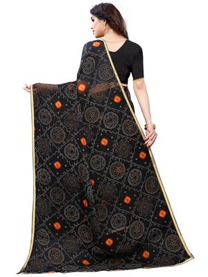 Black printed chiffon saree with blouse 3