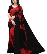 Red printed chiffon saree with blouse