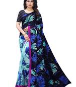 Blue printed chiffon saree with blouse