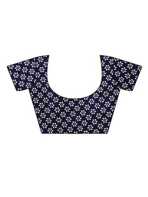 Blue printed chiffon saree with blouse 4