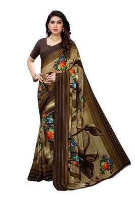 Brown printed georgette saree with blouse 1