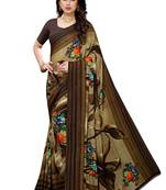 Brown printed georgette saree with blouse