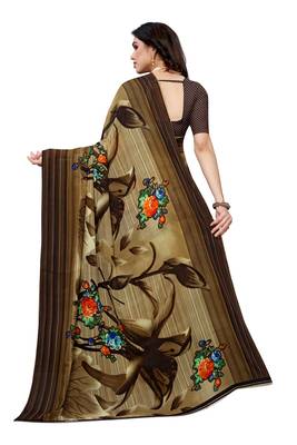 Brown printed georgette saree with blouse 3