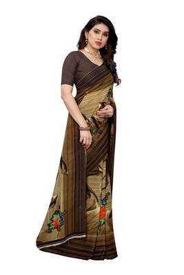 Brown printed georgette saree with blouse 5