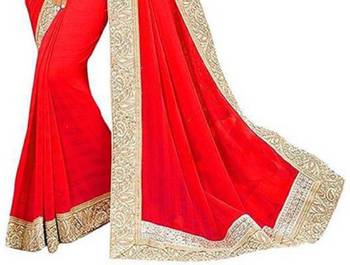 Red Vichitra Silk Saree With Fancy Lace and Dhupion Silk Blouse Piece. 3