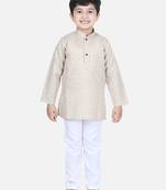 Beige printed cotton boys-kurta-pyjama