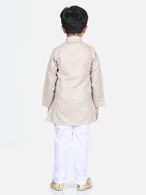 Beige printed cotton boys-kurta-pyjama 3