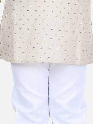 Beige printed cotton boys-kurta-pyjama 4