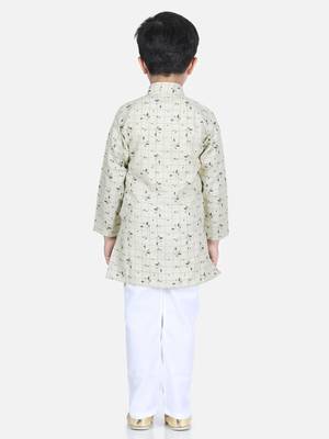 Beige printed cotton boys-kurta-pyjama 3