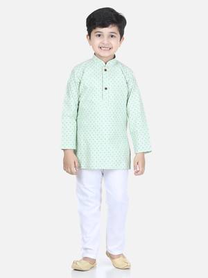 Green printed cotton boys-kurta-pyjama 1