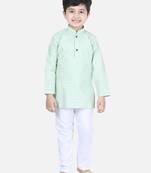 Green printed cotton boys-kurta-pyjama