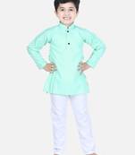 Green printed cotton boys-kurta-pyjama