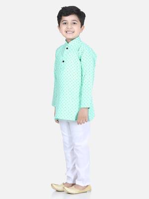 Green printed cotton boys-kurta-pyjama 2