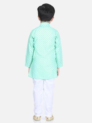 Green printed cotton boys-kurta-pyjama 3