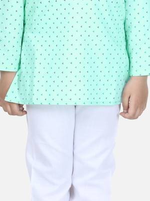 Green printed cotton boys-kurta-pyjama 4