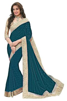 Morpiece Vichitra Silk With Fancy Lace  Saree With Dhupion Silk Blouse Piece. 1